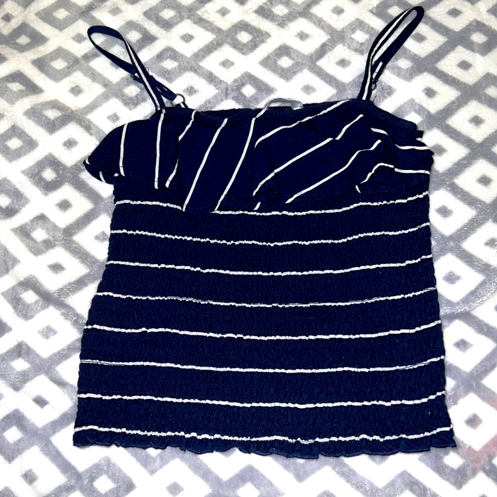 blue and white ribbed tank